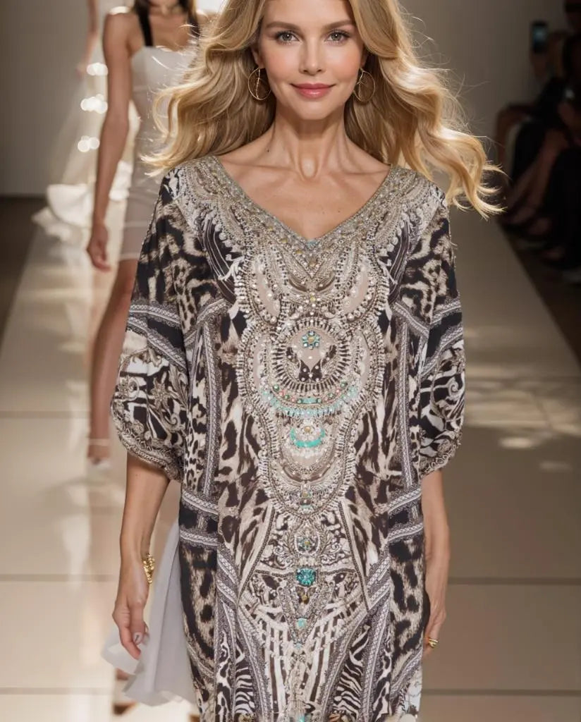 Egyptian sleeve dress 3/4 sleeve Silk Embellished Dress Kaftans that Bling  Kaftans that Bling