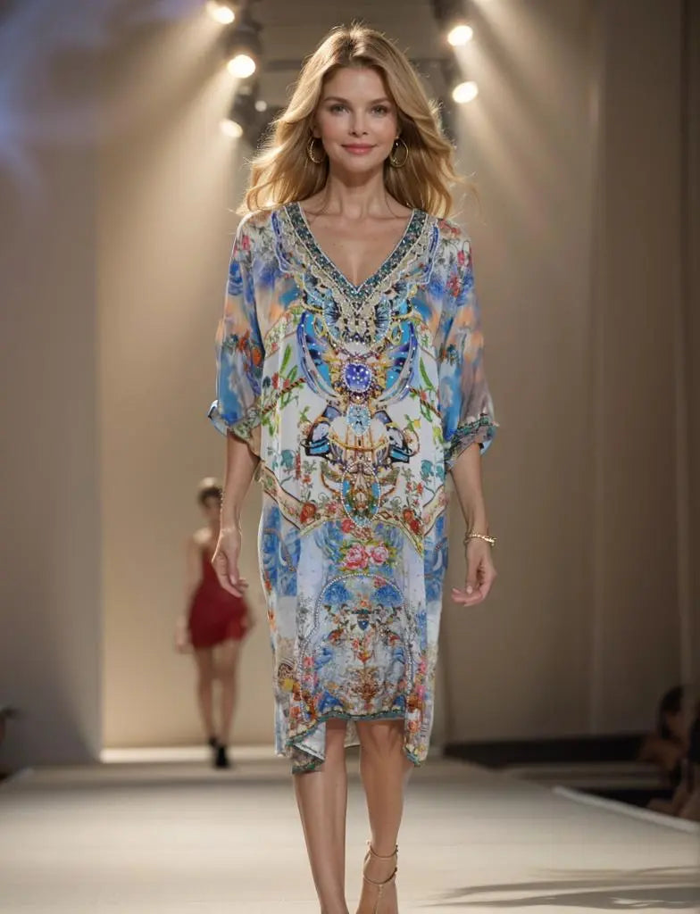 3/4 sleeve Embellished Dress Sorento - Kaftans that Bling