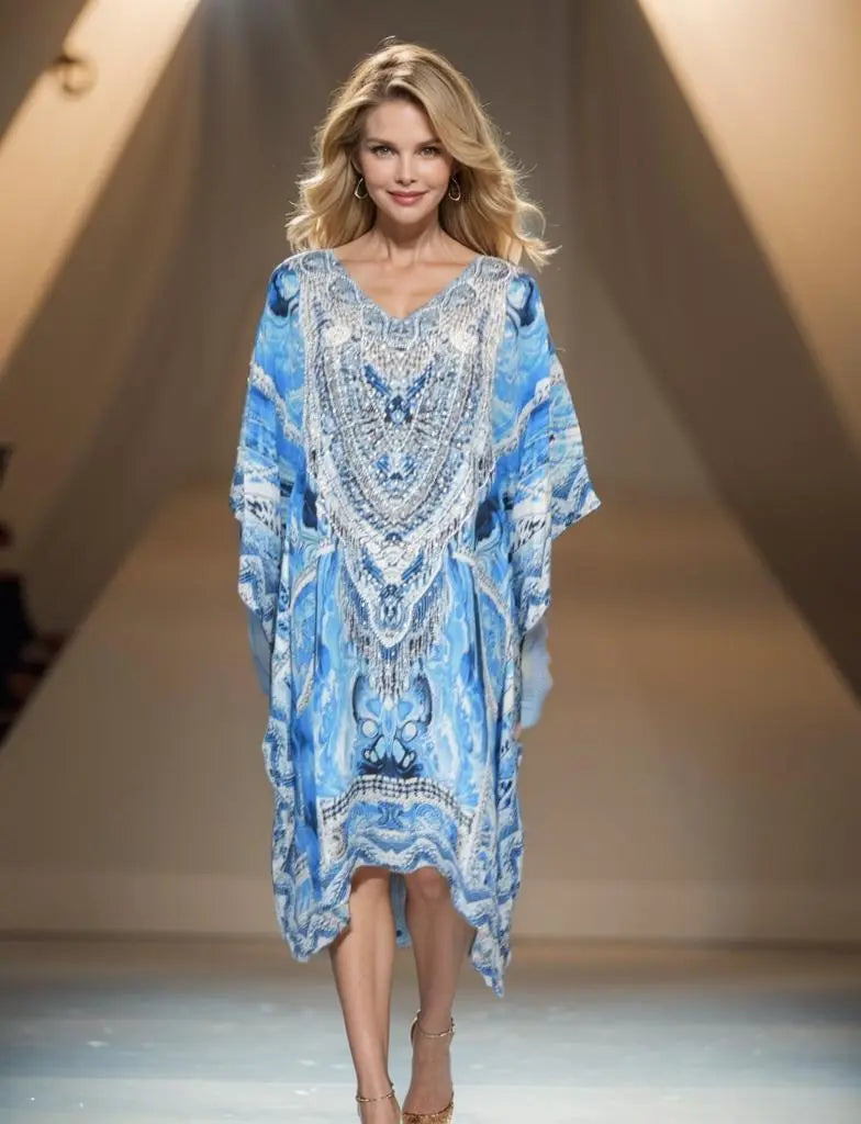 Short Silk Embellished Kaftan (paluma) - Kaftans that Bling