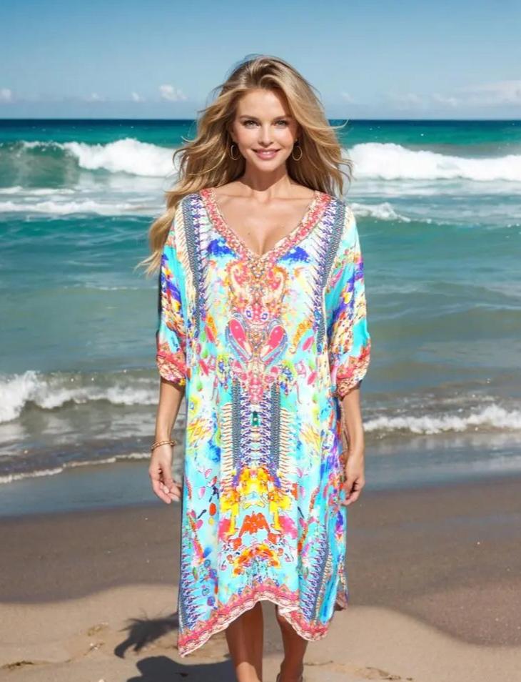 3/4 sleeve Embellished Dress Mystical - Kaftans that Bling