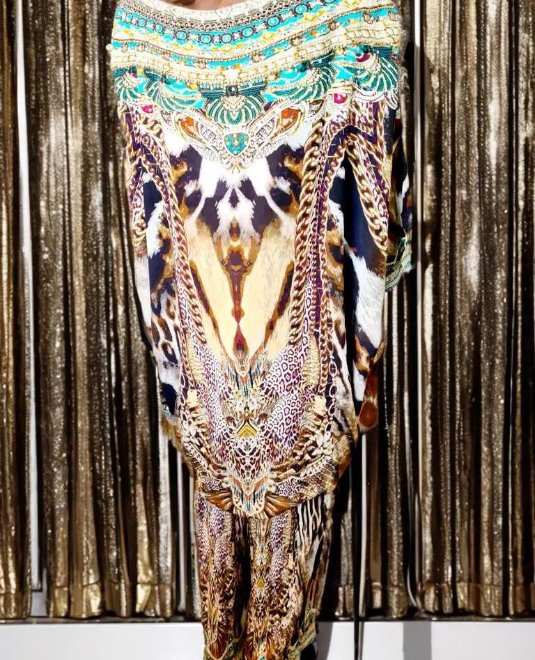 Long Silk Embellished Pants - Cheetah - Kaftans that Bling