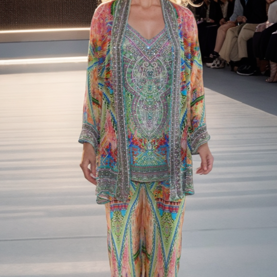 Silk Embellished Kimono Jacket Monet