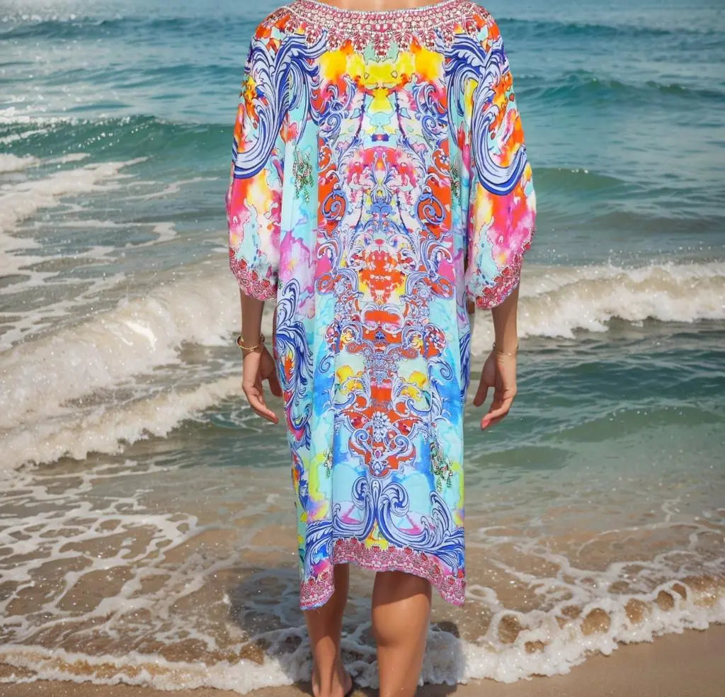 3/4 sleeve Embellished Dress Enchanted - Kaftans that Bling