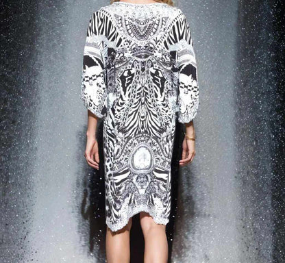 sleeve Silk Embellished Dress Tiger Black