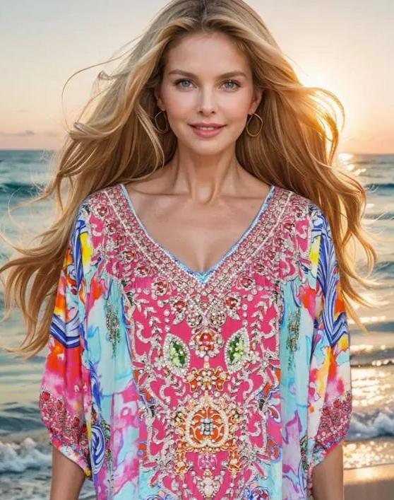 3/4 sleeve Embellished Dress Enchanted - Kaftans that Bling