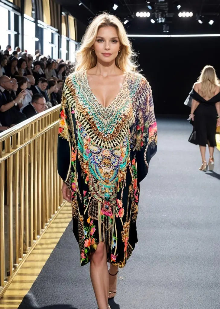 Short Embellished Silk Kaftan - Capri - Kaftans that Bling