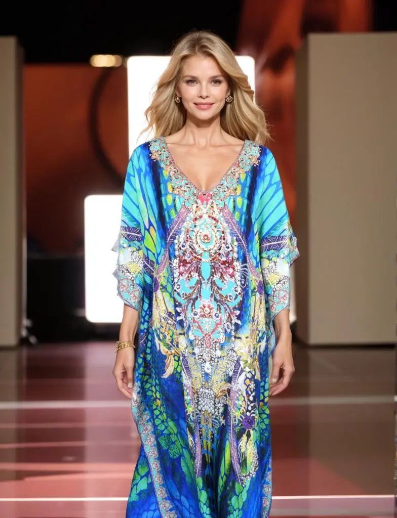 Cobra Long Silk Embellished Box Kaftan - Kaftans that Bling