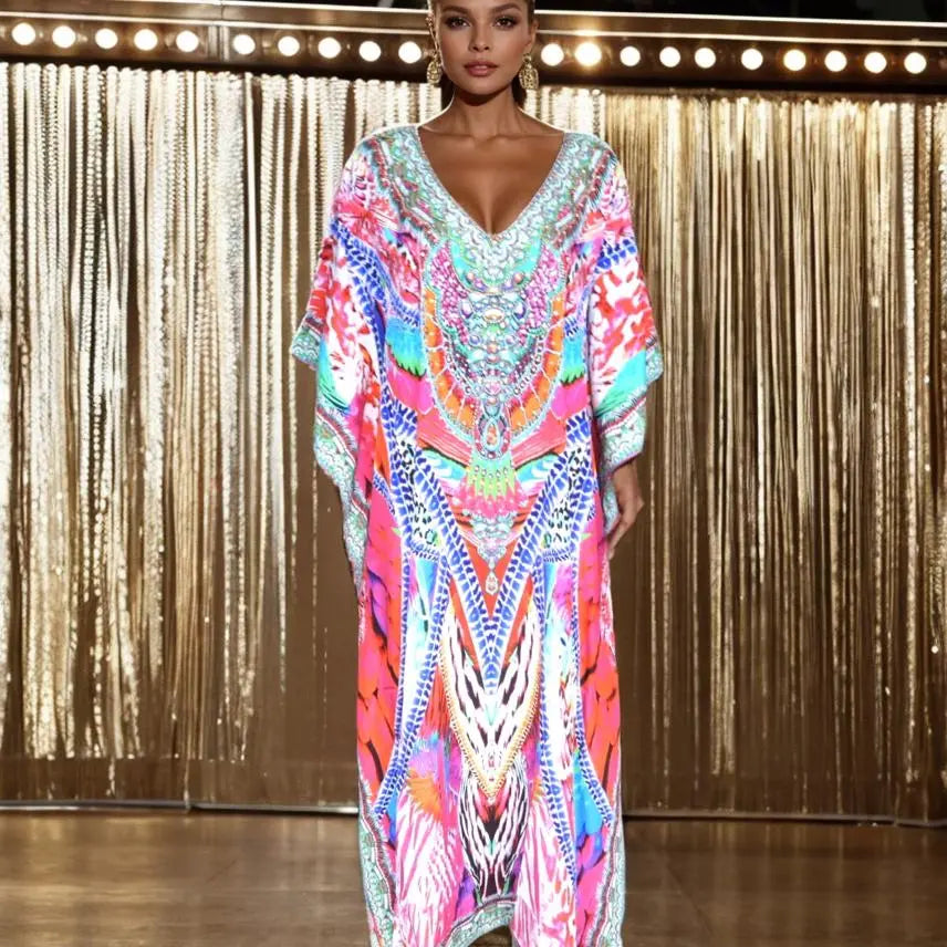 Amira Pink Long Silk Embellished Box Kaftan - Kaftans that Bling