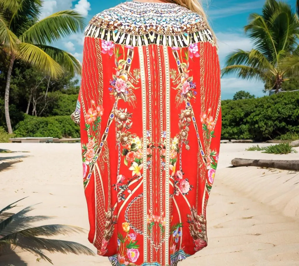 Hi-low Silk Embellished Kaftan/Top Capri