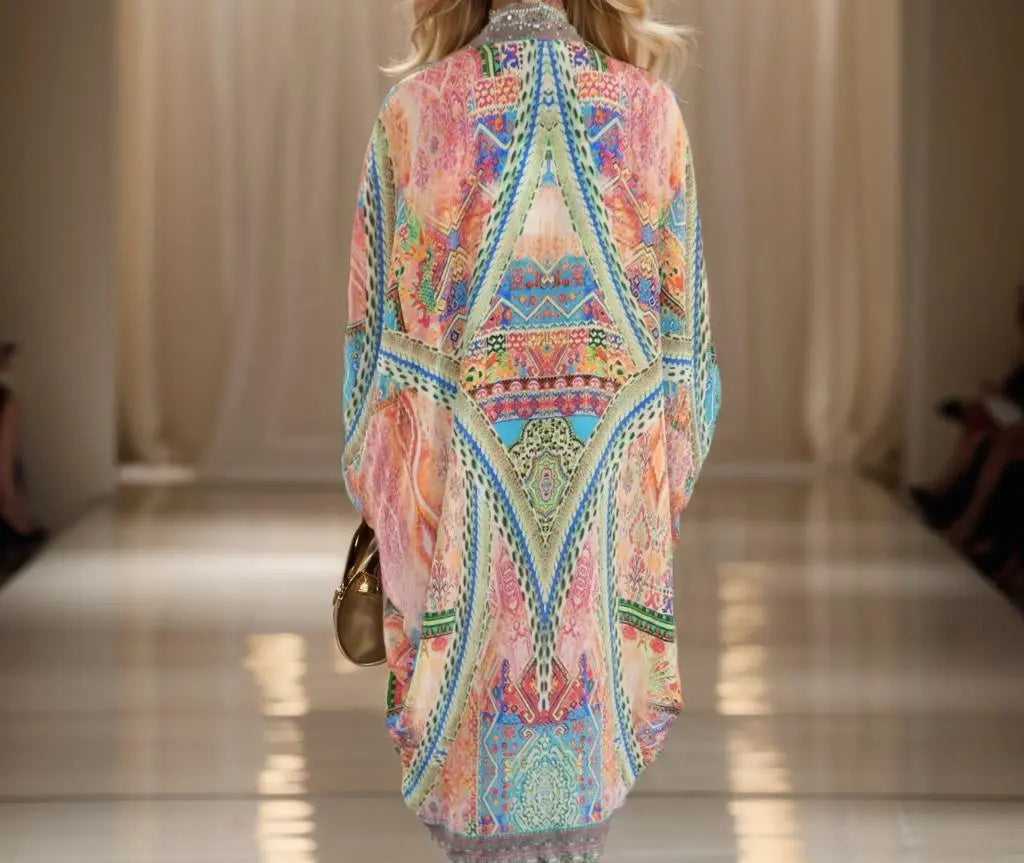 Silk Embellished Long Cape Monet - Kaftans that Bling