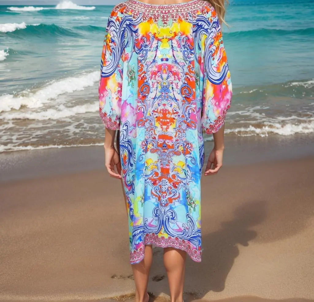 3/4 sleeve Embellished Dress Enchanted - Kaftans that Bling