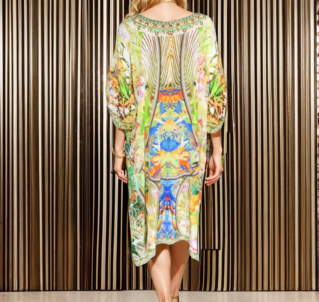 3/4 sleeve Embellished Dress Tropics