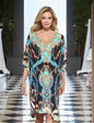  sleeve Silk Embellished Dress -Leopard Blue-Kaftans that Bling