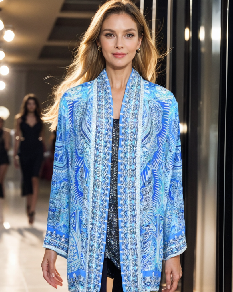 Silk Embellished Kimono Jacket- Egyptian Blue