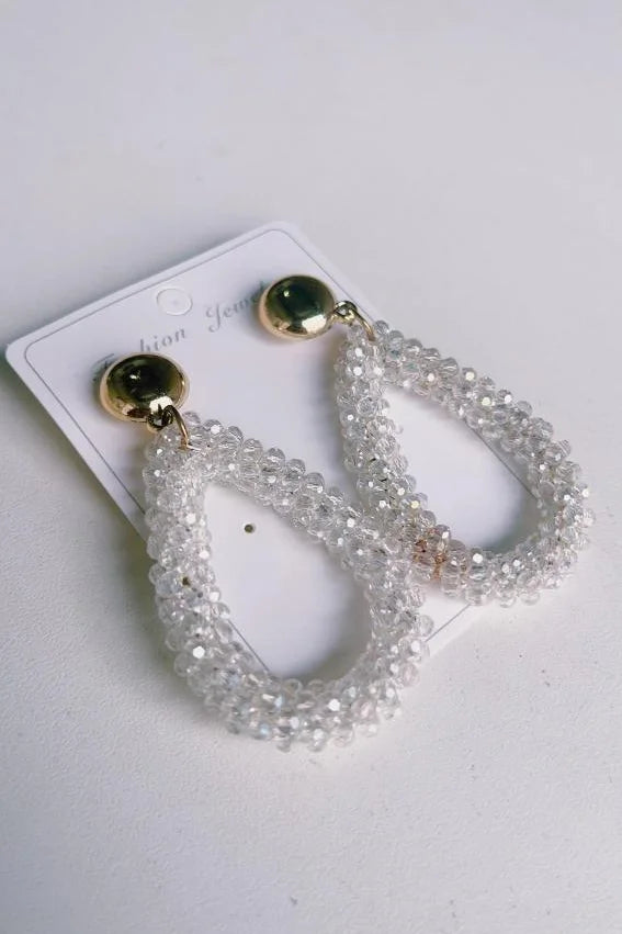 Clear Beaded & Gold Dangly Earrings - Kaftans that Bling