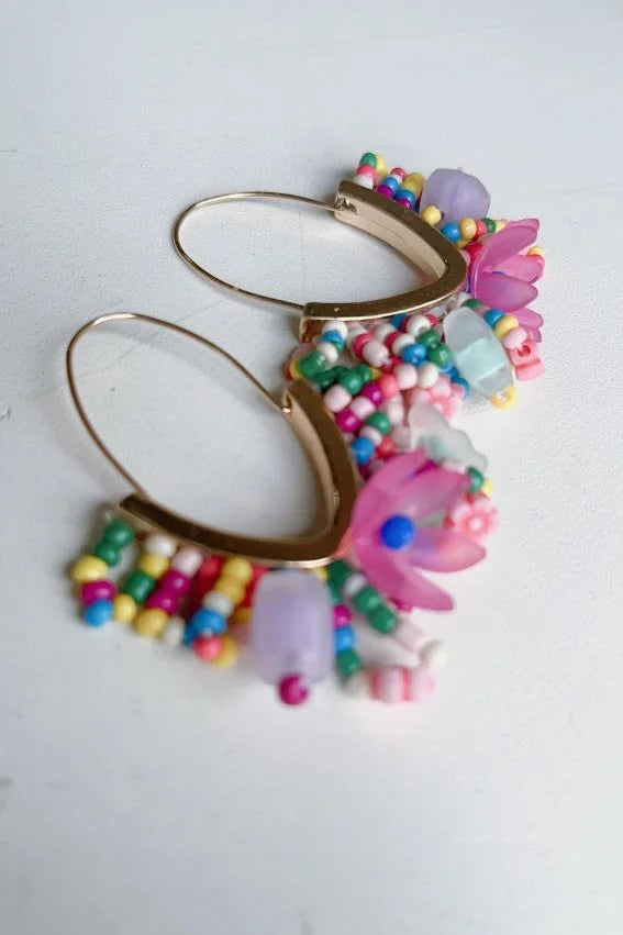Beaded Floral Fun Earrings - Kaftans that Bling