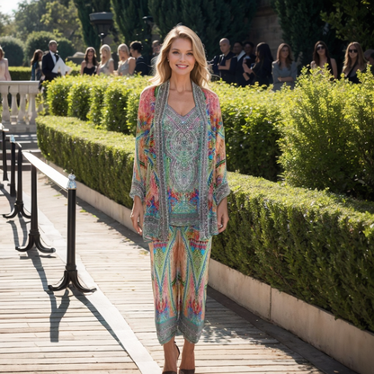 Silk Embellished Kimono Jacket Monet