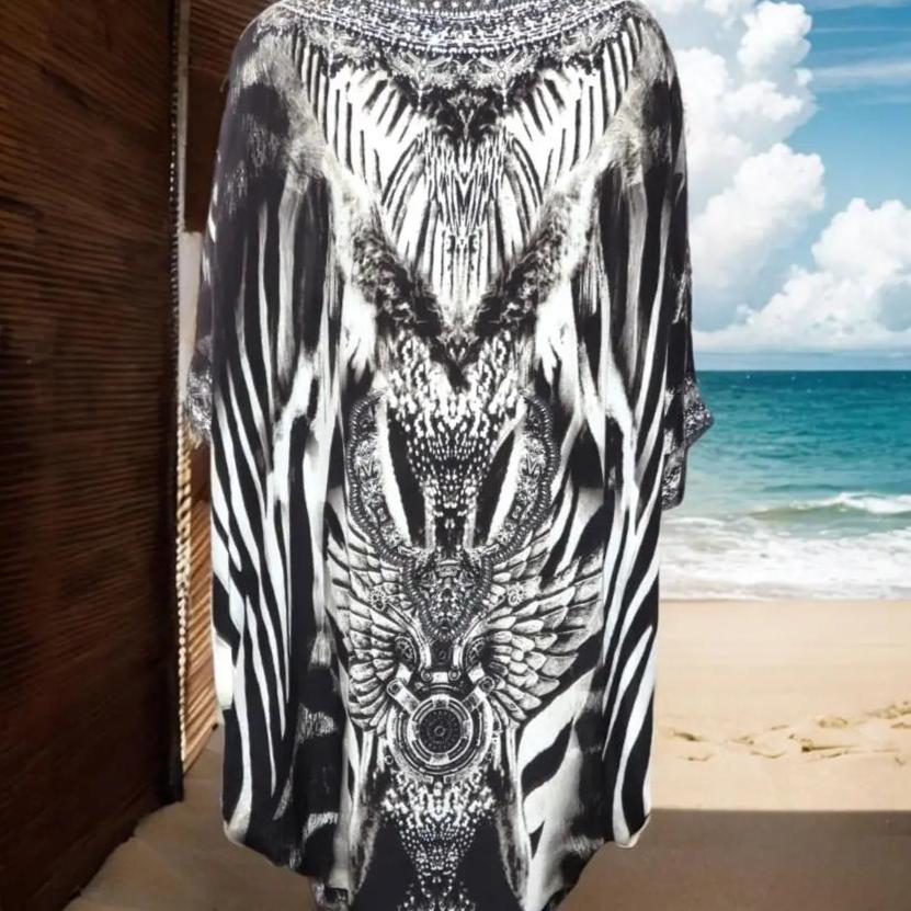 Batwing Embellished Silk Top Zulu - Kaftans that Bling