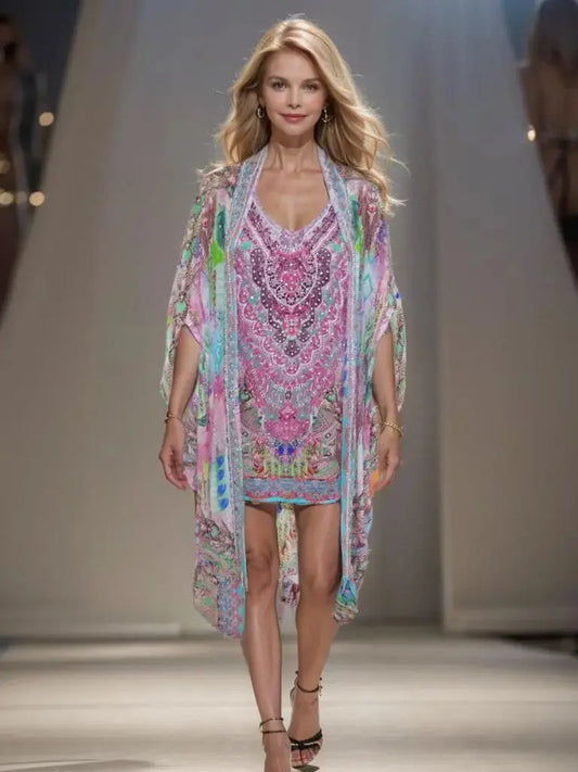 Silk Embellished Long Cape Zahara - Kaftans that Bling