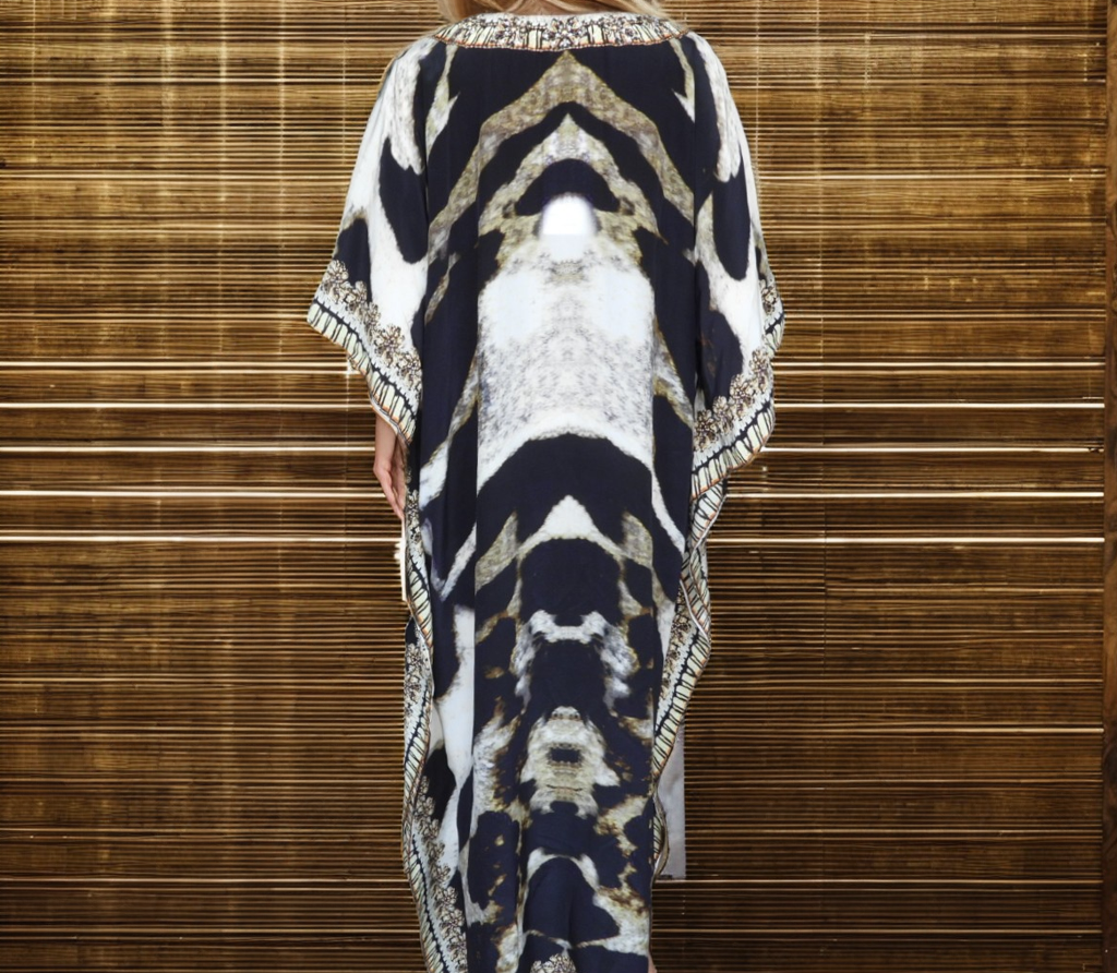 Silk Embellished Long Kaftan Snow Leopard