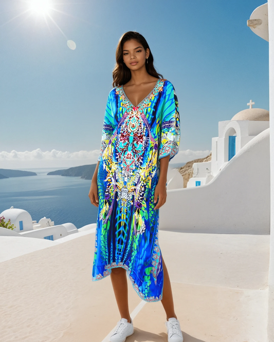 Cobra Long Silk Embellished Kaftan