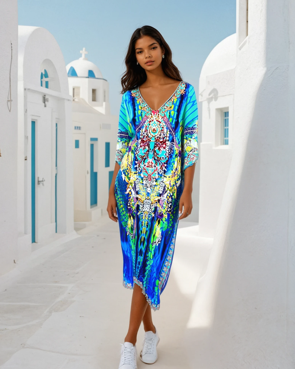 Cobra Long Silk Embellished Kaftan