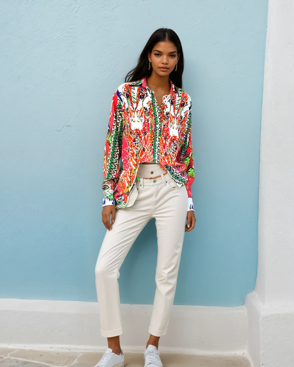 Silk Embellished Shirt Tropical