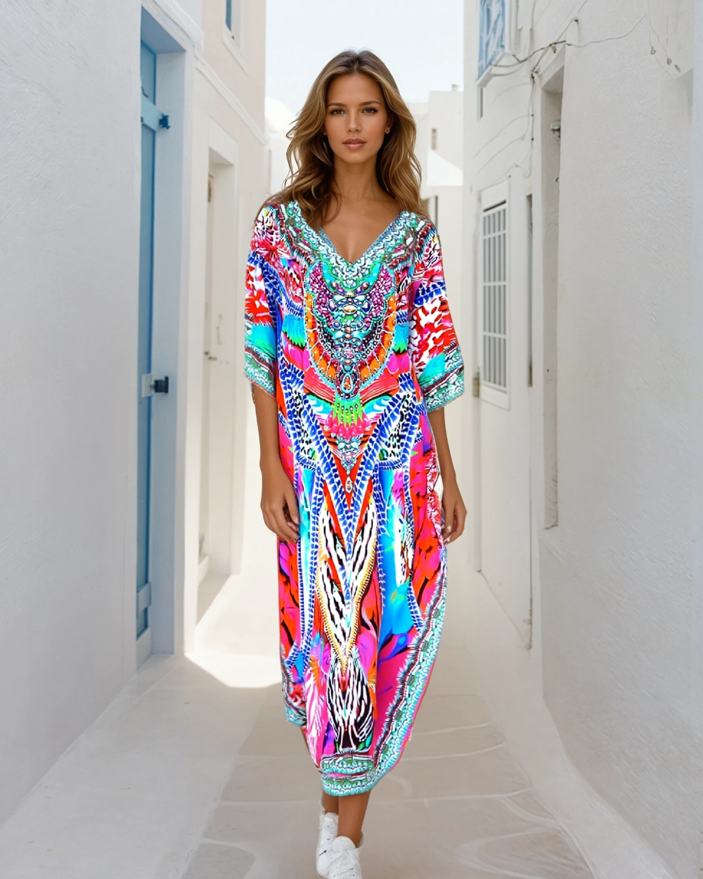 Amira Pink Long Silk Embellished Kaftan