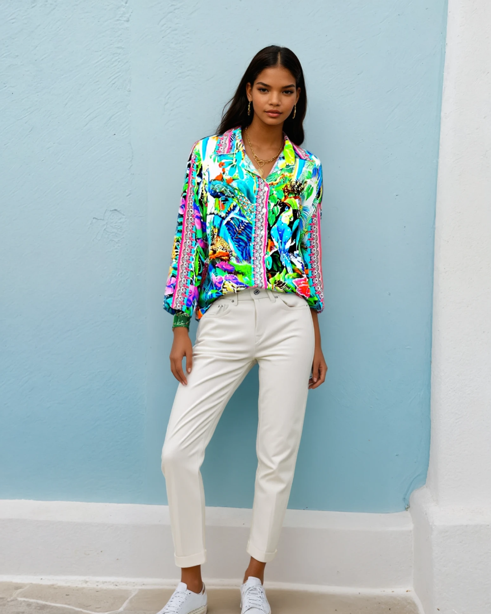 Silk Embellished Button Down Shirt-Paradise Resort