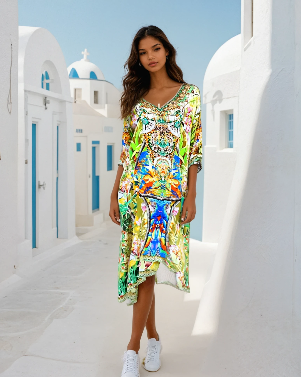 3/4 sleeve Embellished Dress Tropics