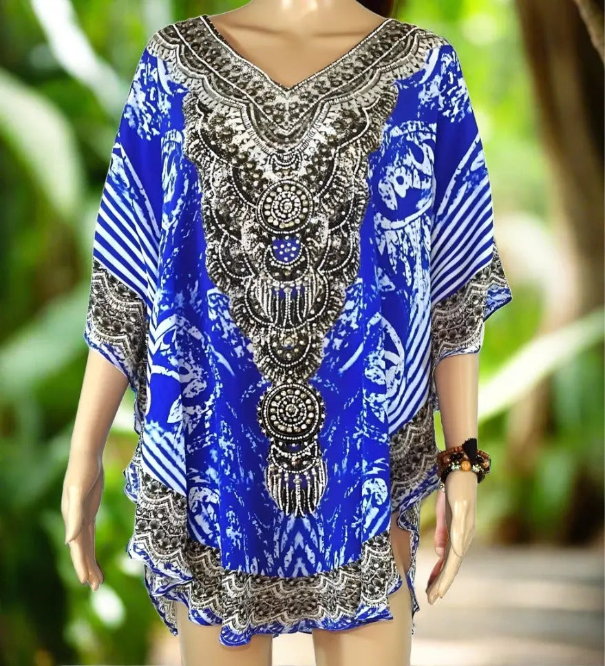 Batik silk butterfly top - kaftans that bling - Kaftans that Bling