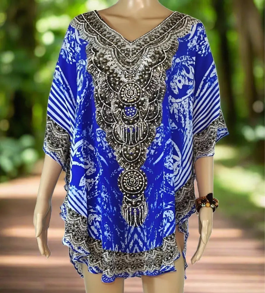 Batik silk butterfly top - kaftans that bling - Kaftans that Bling