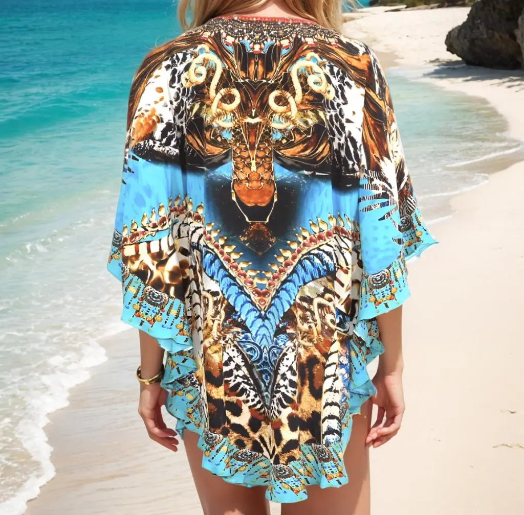 Butterfly top Silk Embellished Butterfly Top - Blanco-Fashion Spectrum fashion spectrum  Kaftans that Bling