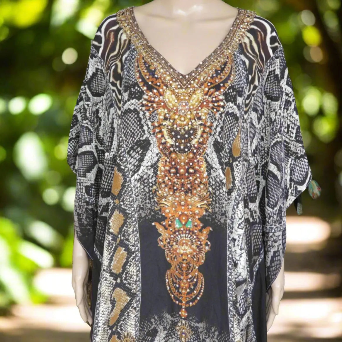 Cobra Silk Embellished Short Kaftan at Kaftans that Bling