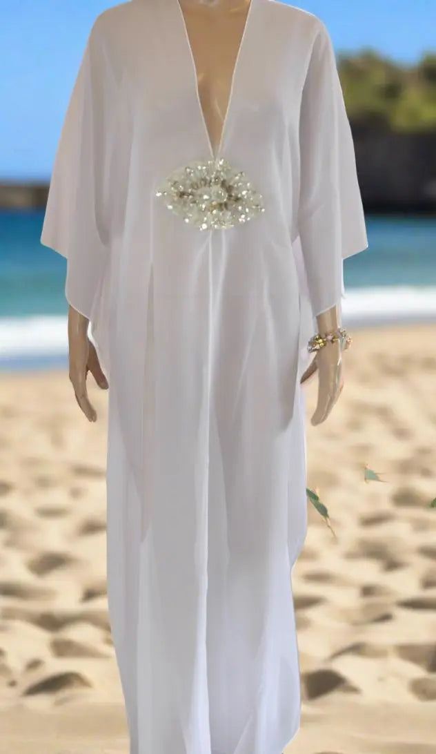 Hook Kaftan/Coverup-White by Kaftans that Bling