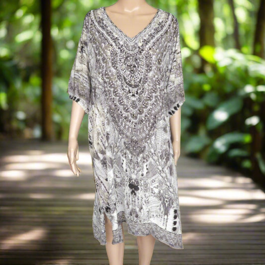 Egyptian 3/4 sleeve Silk Embellished Dress