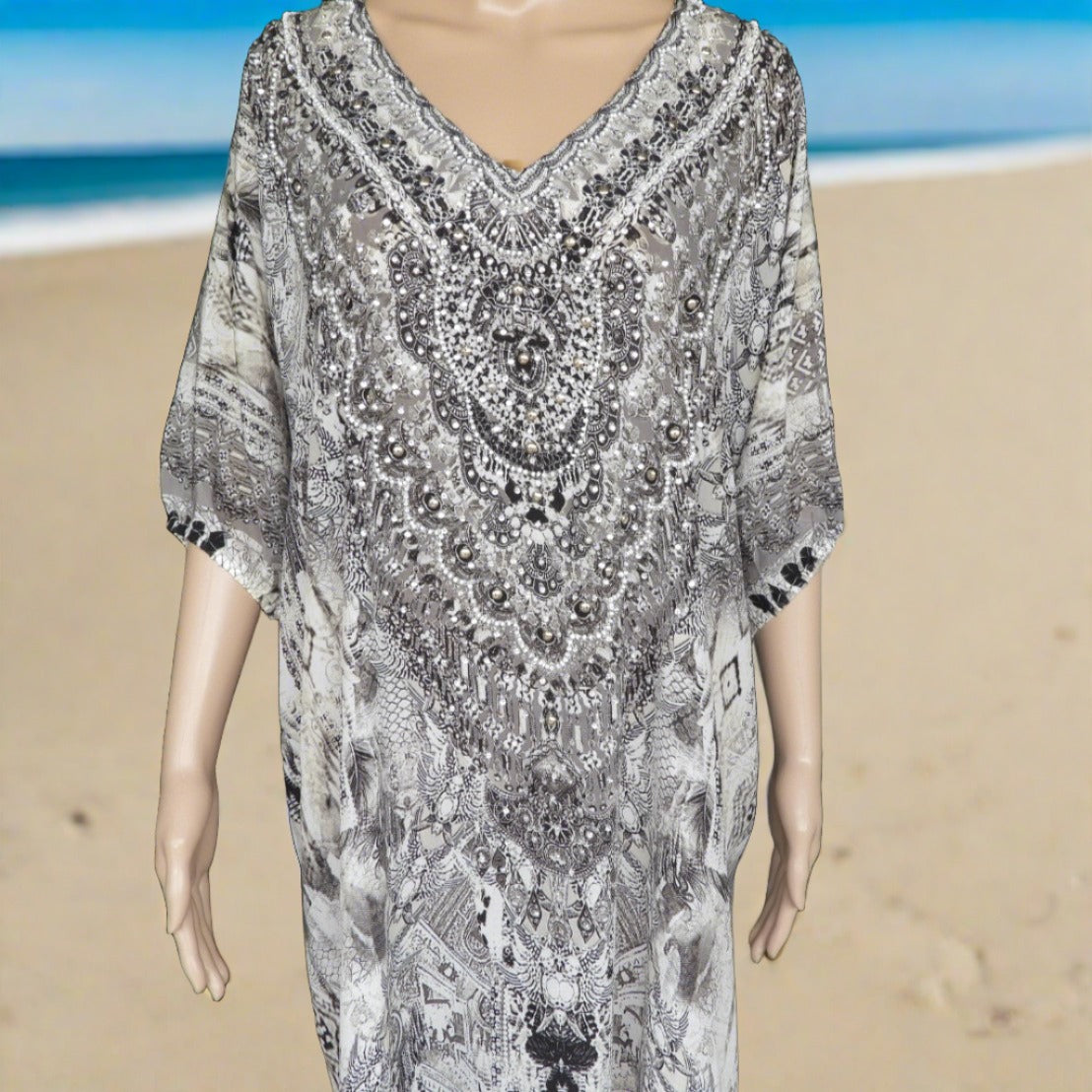 Egyptian 3/4 sleeve Silk Embellished Dress