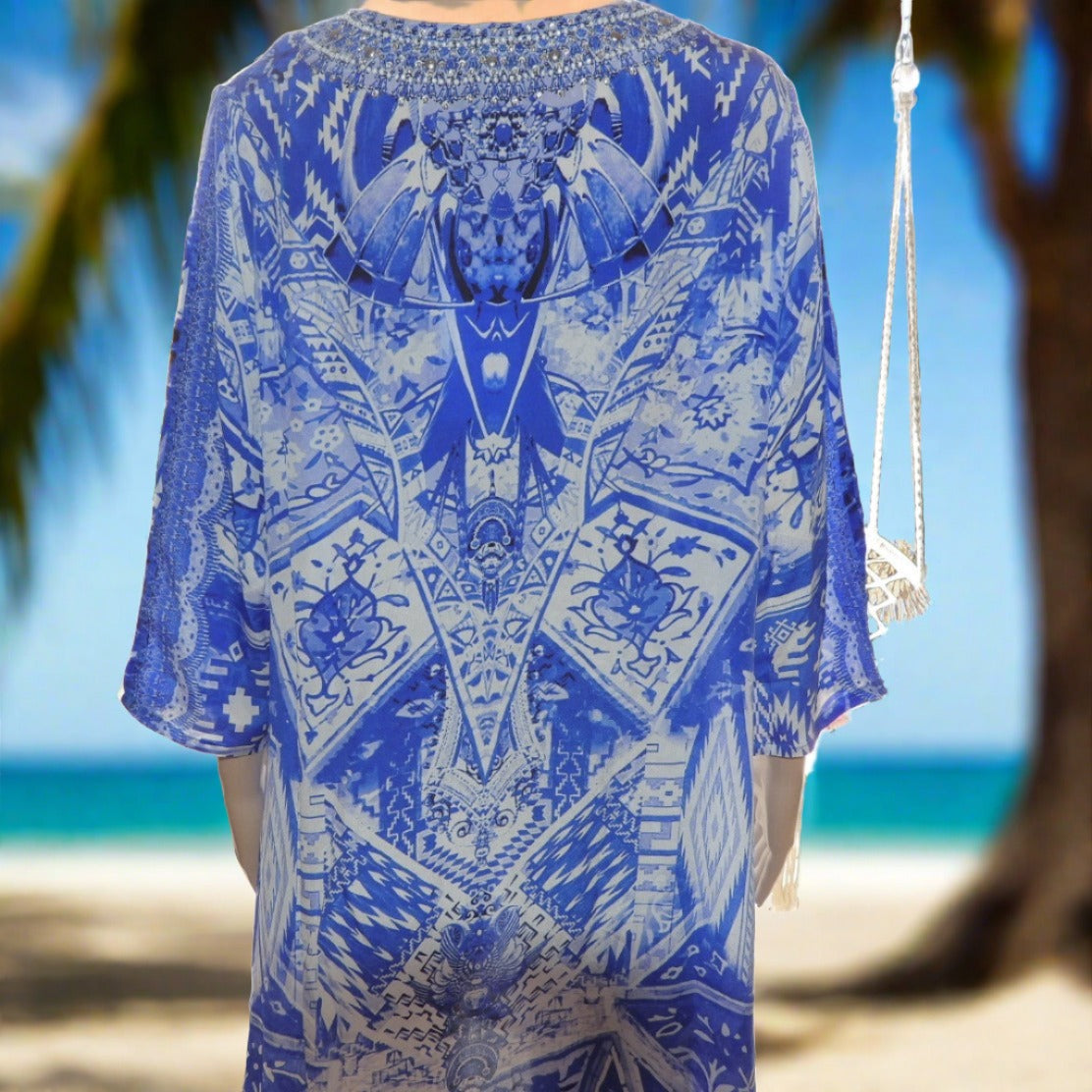Venice 3/4 sleeve Silk Embellished Tunic Dress at Kaftans that Bling