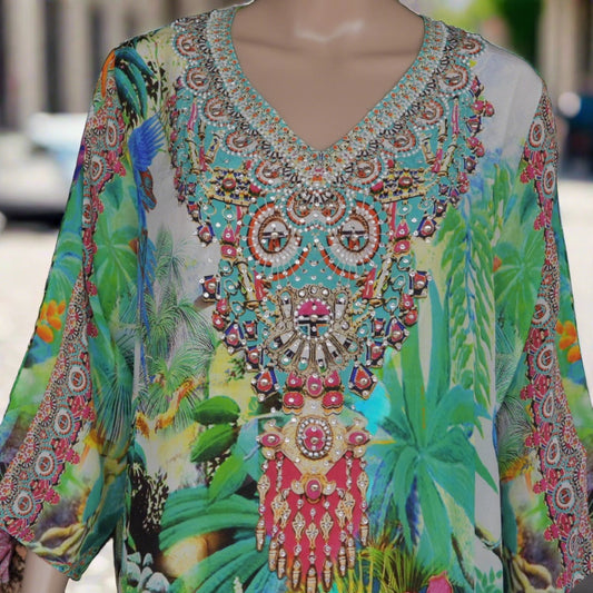 Paradise Resort short silk embellished Tunic - by Fashion Spectrum at Kaftans that Bling