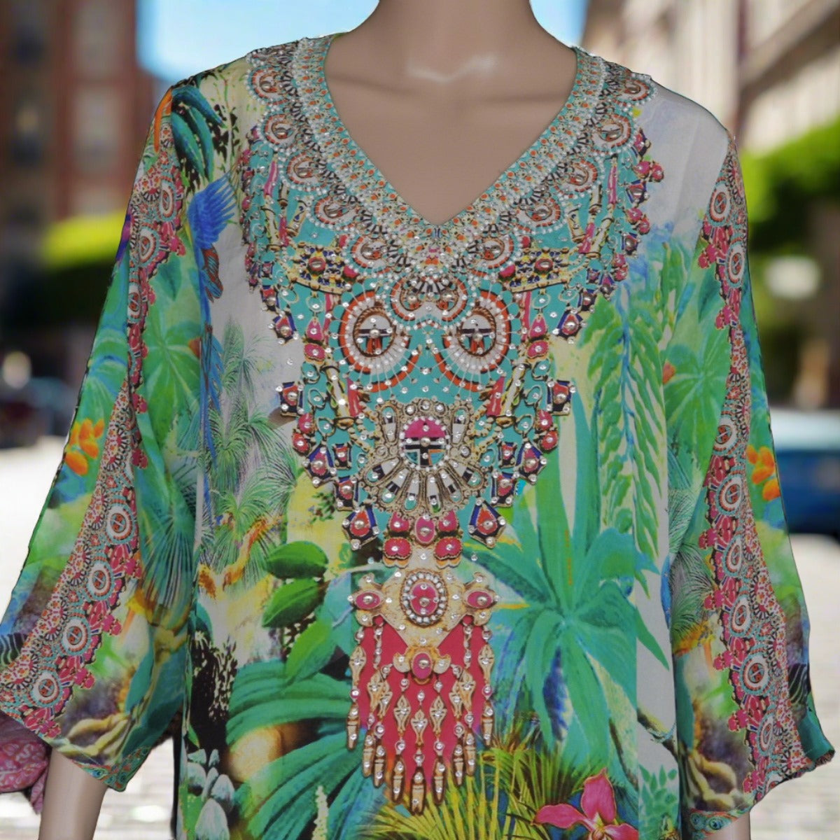 Paradise Resort short silk embellished Tunic - by Fashion Spectrum at Kaftans that Bling