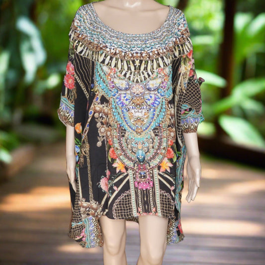 Capri Batwing Silk Embellished Hi-low Kaftan/Top by Fashion Spectrum at Kaftans that Bling 