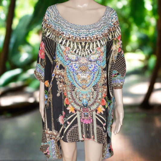 Capri Batwing Silk Embellished Hi-low Kaftan/Top by Fashion Spectrum at Kaftans that Bling