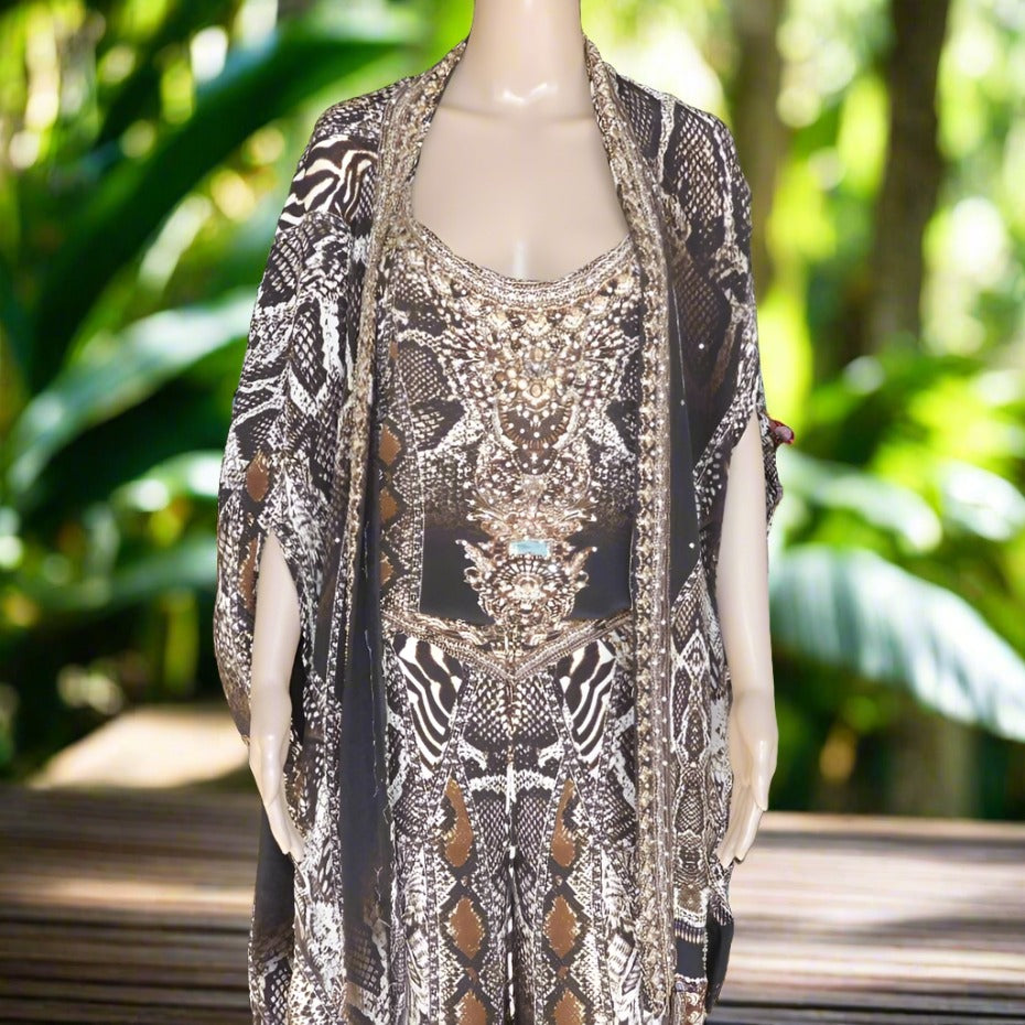 Silk Embellished Long Cape