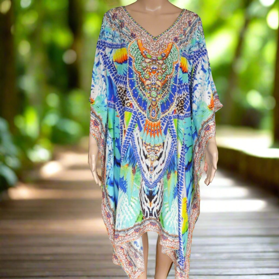 Amira Blue Short Embellished Kaftan