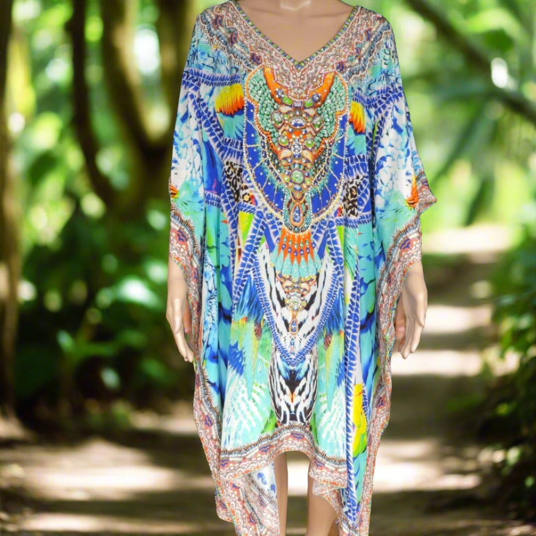 Amira Blue Short Embellished Kaftan