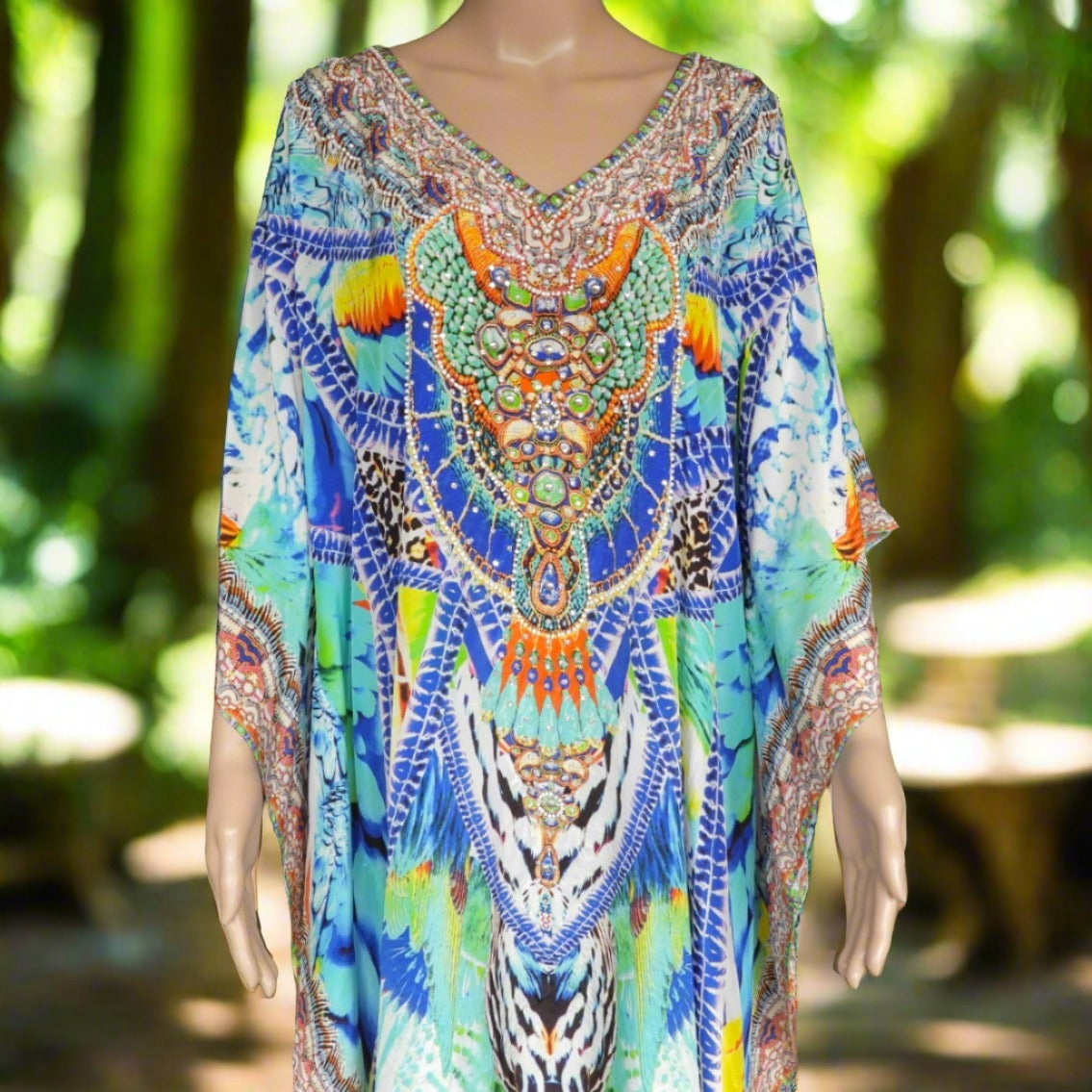 Amira Blue Short Embellished Kaftan