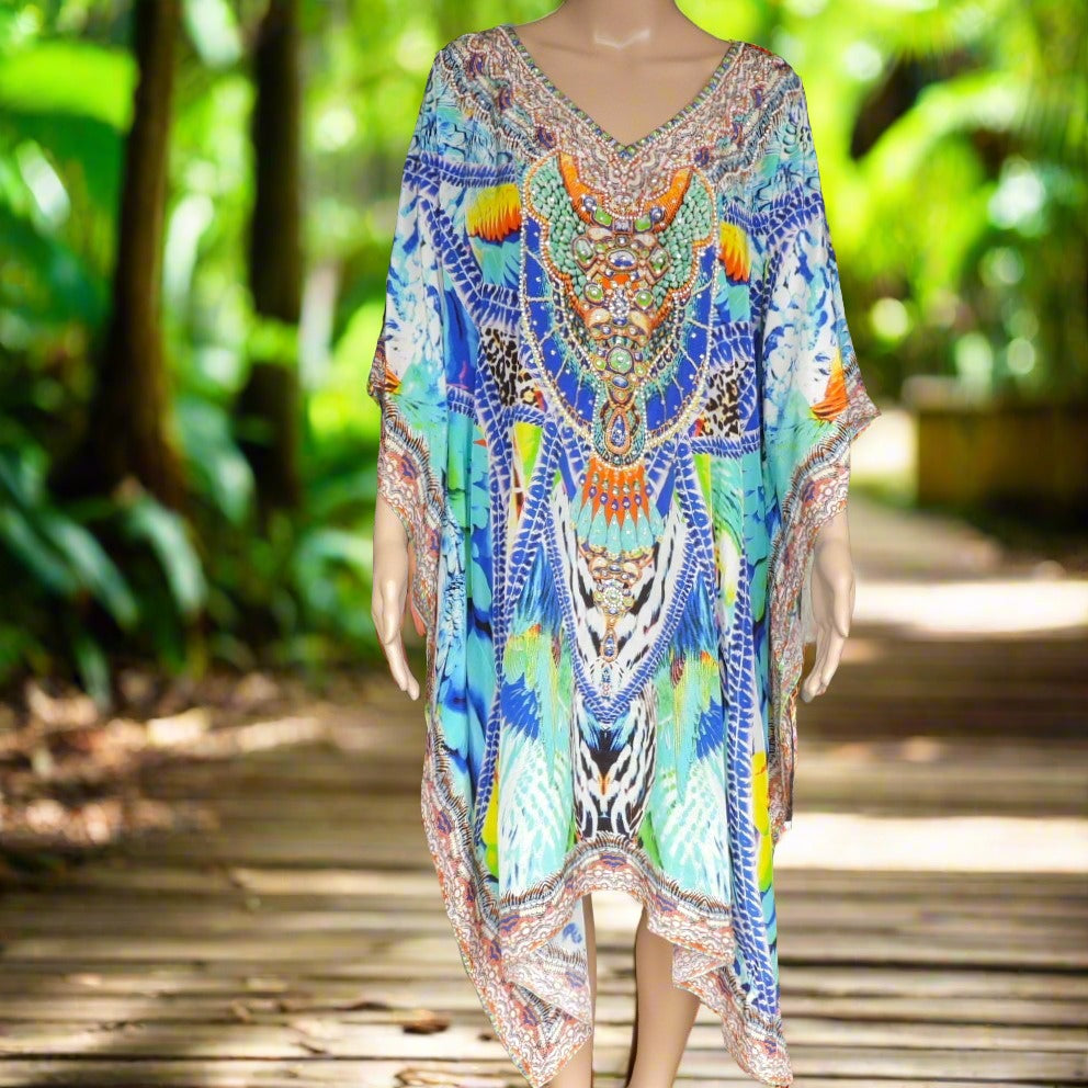 Amira Blue Short Embellished Kaftan