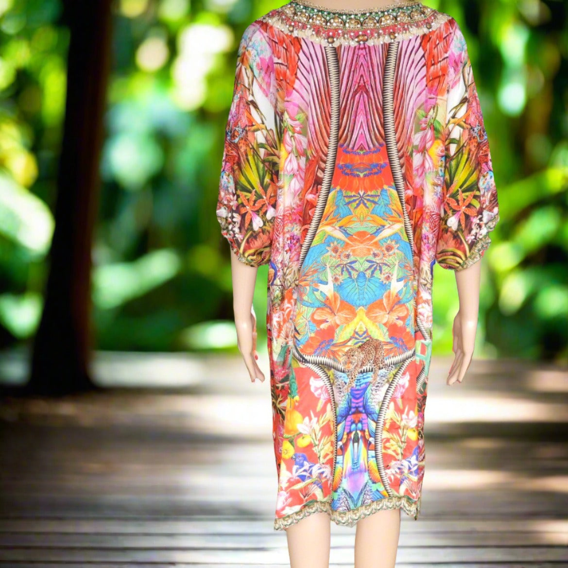 Amira green 3/4 sleeve dress Enchanted Garden 3/4 sleeve Silk Embellished Dress Kaftans that Bling  Kaftans that Bling