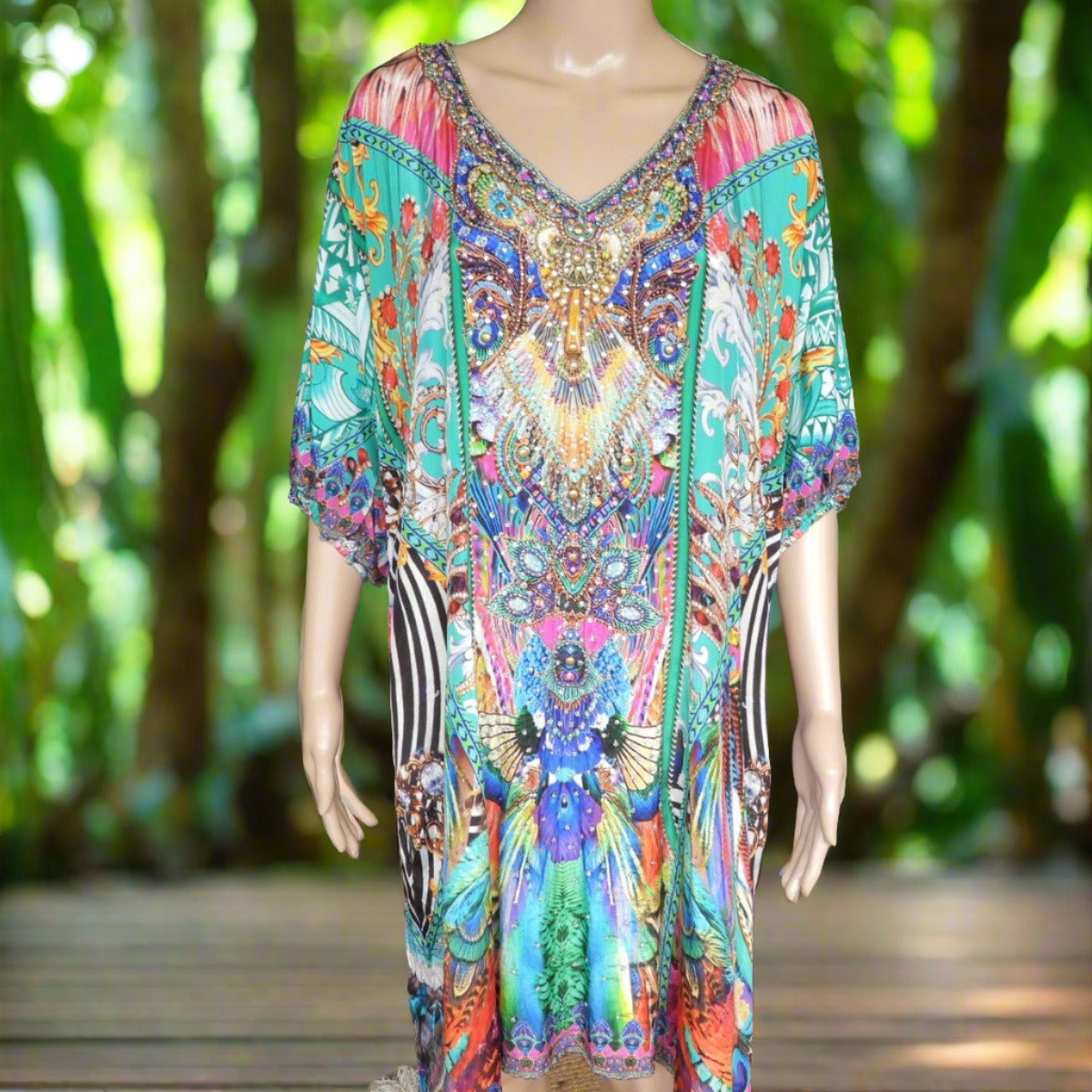 Amore green 3/4 sleeve dress Kaftans that Bling