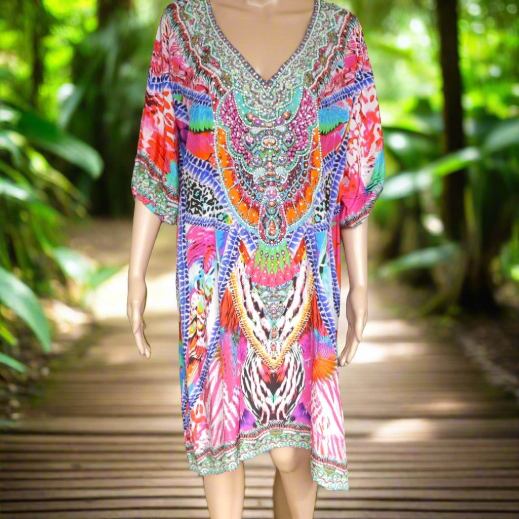 Amira green 3/4 sleeve dress Amira Pink 3/4 sleeve  Embellished Dress Kaftans that Bling  Kaftans that Bling